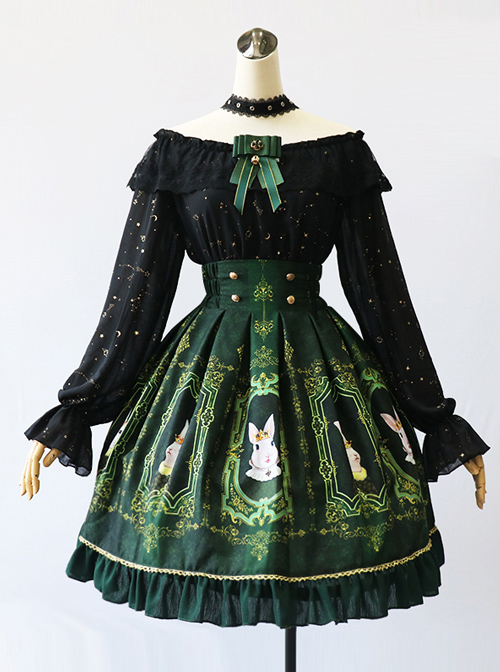 Retro Printing Palace Style High Waist Classic Lolita Skirt