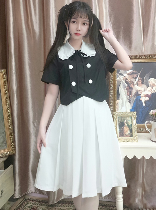 College Style Pure White Lolita Pleated Skirt