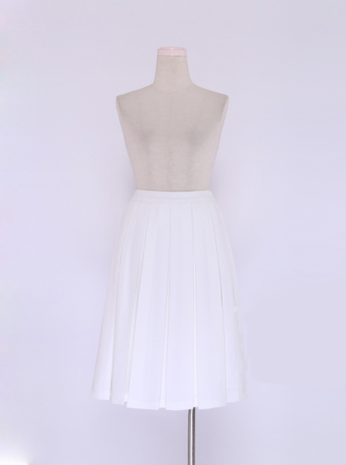 College Style Pure White Lolita Pleated Skirt