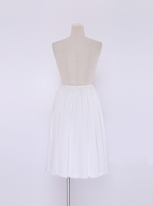 College Style Pure White Lolita Pleated Skirt