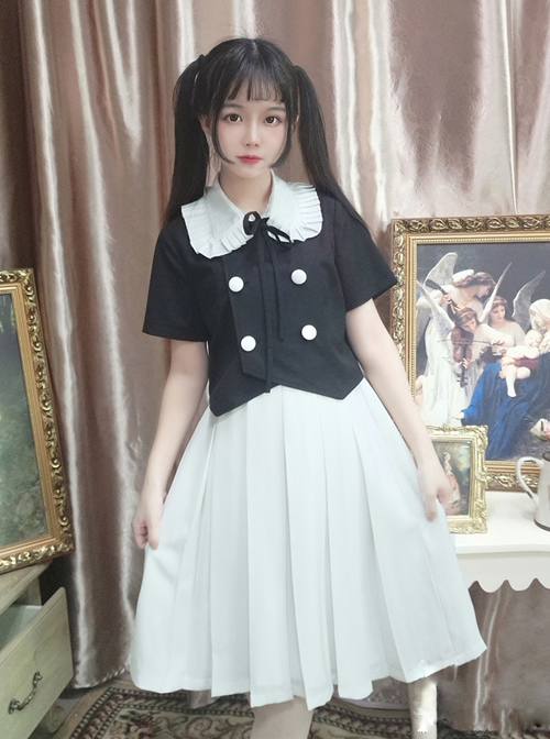 College Style Pure White Lolita Pleated Skirt