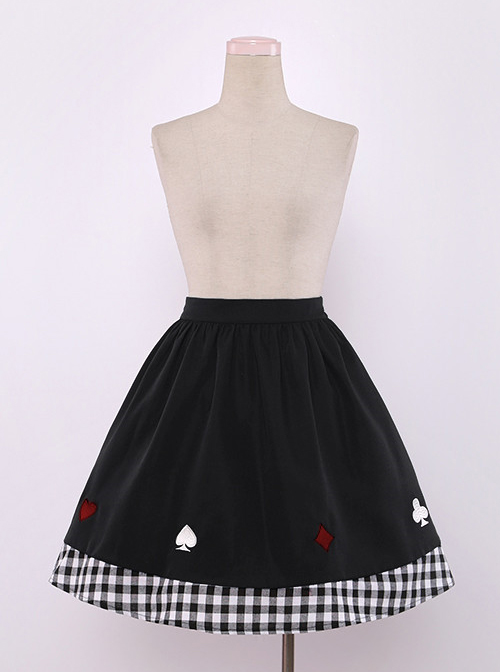 Cute Poker Embroidery Lolita Plaid Splicing Skirt