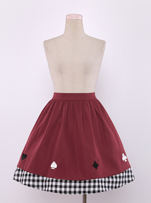 Cute Poker Embroidery Lolita Plaid Splicing Skirt