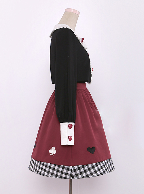 Cute Poker Embroidery Lolita Plaid Splicing Skirt