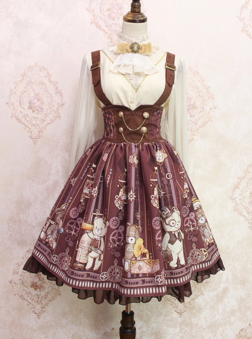 Steam Bears Double-breasted High Waist Classic Lolita Sling Skirt