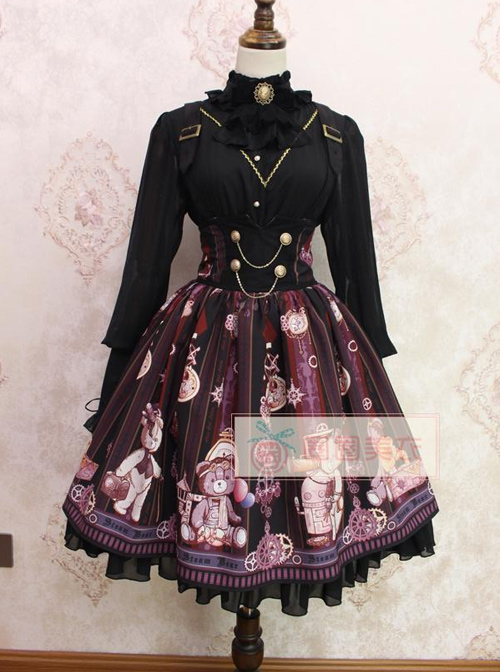 Steam Bears Double-breasted High Waist Classic Lolita Sling Skirt