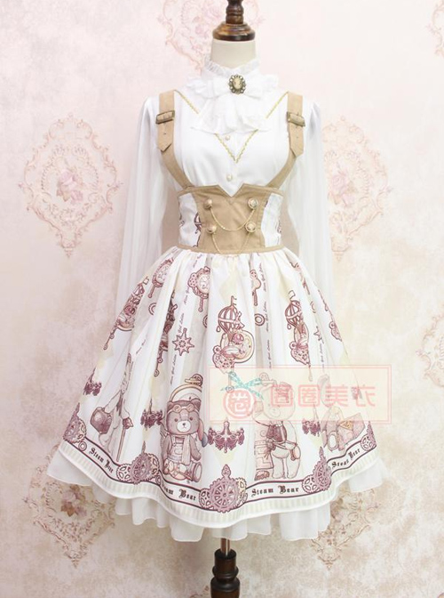 Steam Bears Double-breasted High Waist Classic Lolita Sling Skirt