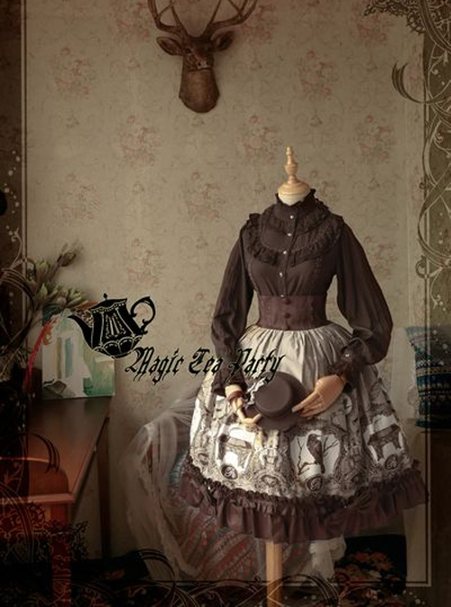 Magic Tea Party Raven And Writing-desk Series Printing High Waist Classic Lolita Skirt