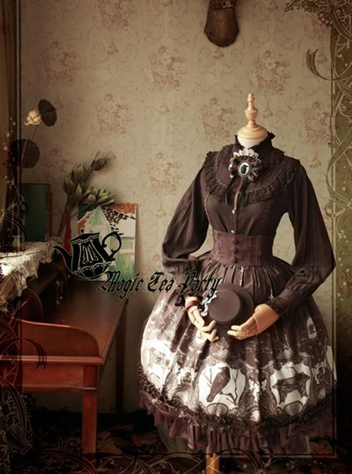 Magic Tea Party Raven And Writing-desk Series Printing High Waist Classic Lolita Skirt