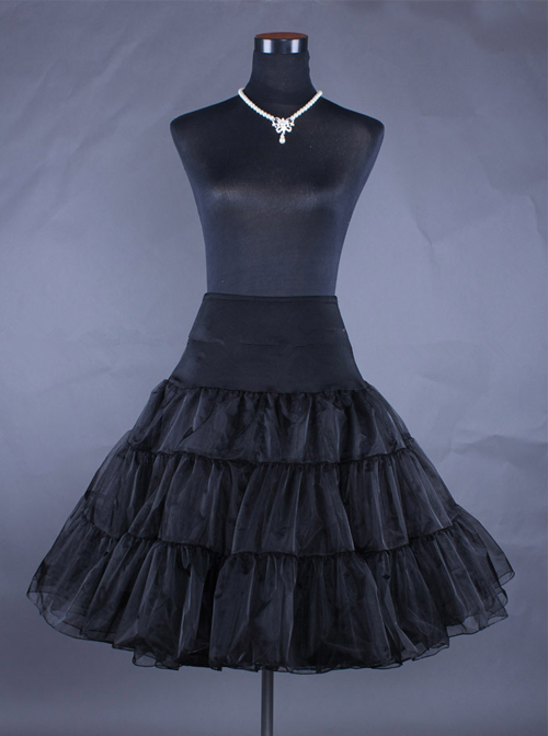 Knee Length Black Yarn Multilayer Lolita Dress Petticoat