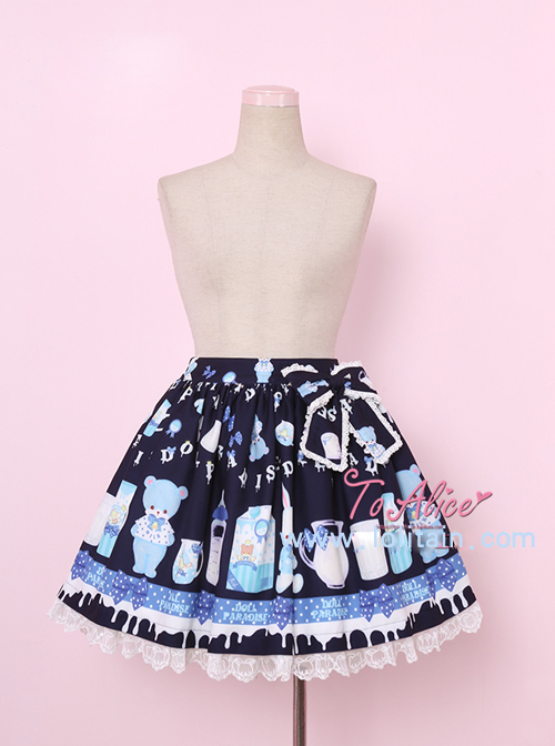 Baby Bottle Bear Series Printing Bowknot Sweet Lolita Skirt