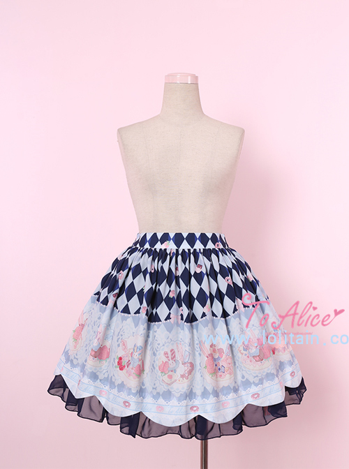 Donut Rabbit Series Printing Bowknot Petal Lower Hem Sweet Lolita Skirt