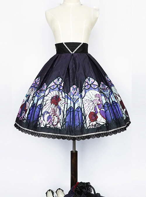 Beauty the Rose Series Printing Purple Gothic Lolita Skirt