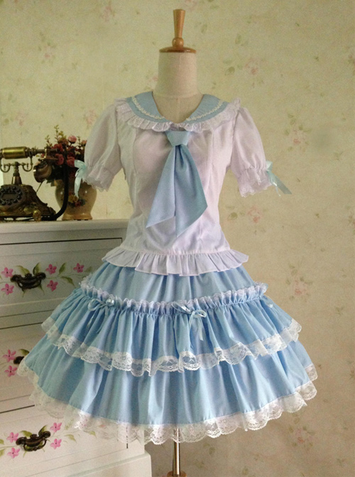 College Style  Sweet Lolita Sailor Shirt And Skirt Set