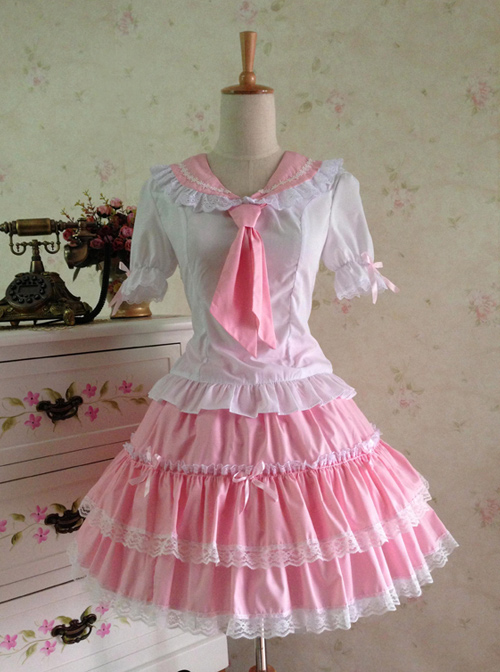 College Style  Sweet Lolita Sailor Shirt And Skirt Set