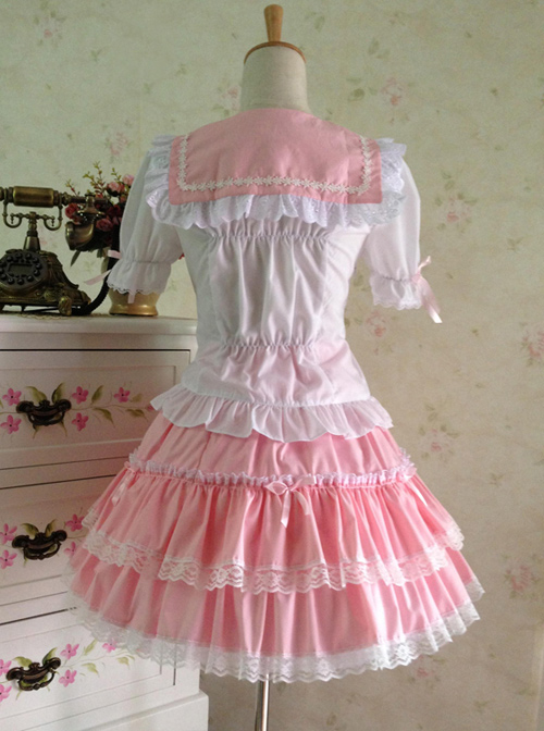 College Style  Sweet Lolita Sailor Shirt And Skirt Set