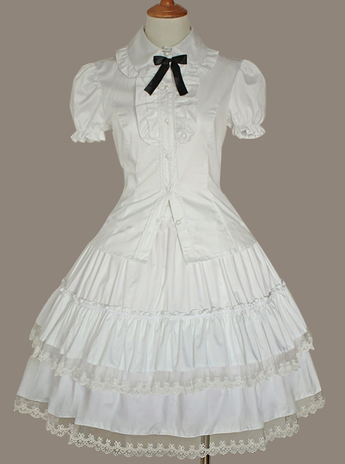 White Lace Cake Skirt Cute Lolita Shirt And Petticoat Set