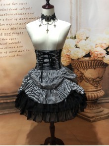 Black White Stripes High Waist Gothic Lolita Skirt