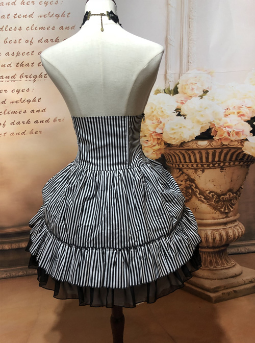 Black White Stripes High Waist Gothic Lolita Skirt