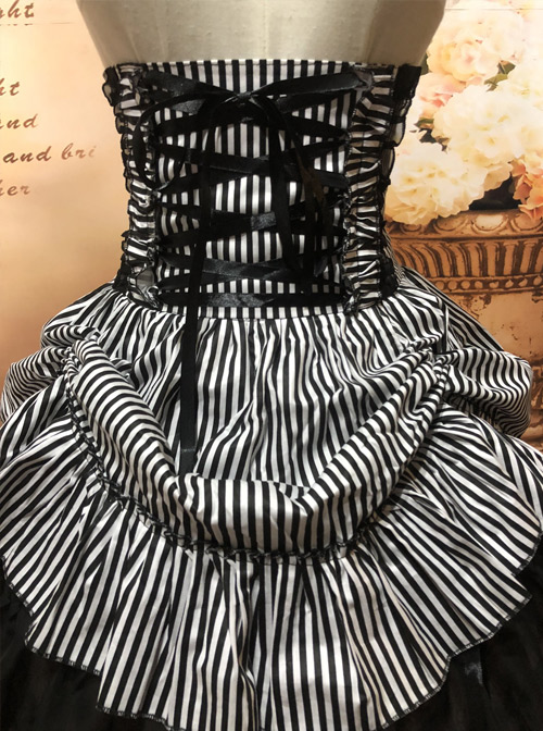 Black White Stripes High Waist Gothic Lolita Skirt