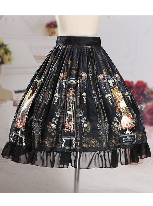 Castle Elves Series Printing Ruffles Gothic Lolita Skirt