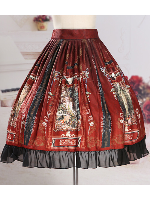 Castle Elves Series Printing Ruffles Gothic Lolita Skirt