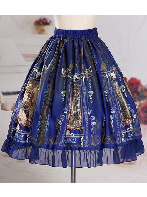 Castle Elves Series Printing Ruffles Gothic Lolita Skirt