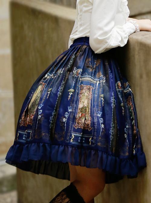 Castle Elves Series Printing Ruffles Gothic Lolita Skirt