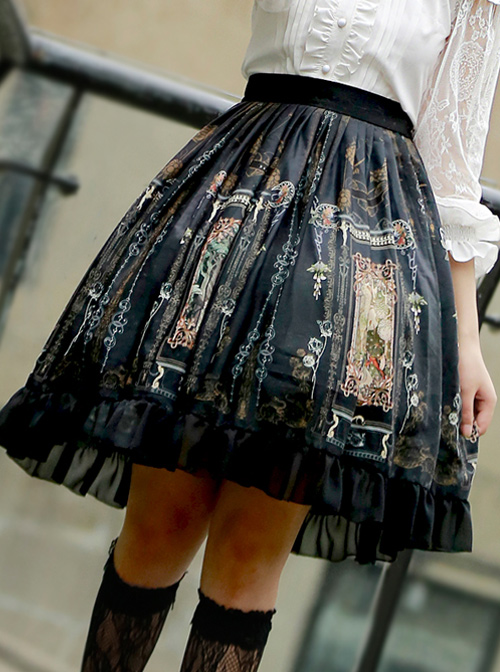 Castle Elves Series Printing Ruffles Gothic Lolita Skirt