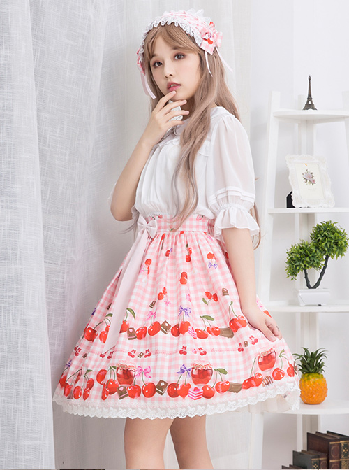 Bowknot Lace Cherry Sauce Sweet Lolita Skirt