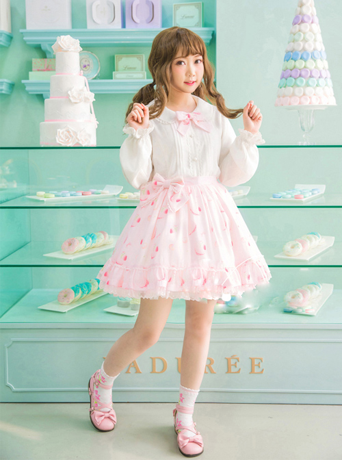 Strawberry Cookie Pink Bowknot Sweet Lolita Skirt