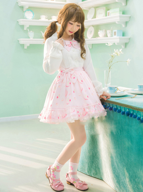 Strawberry Cookie Pink Bowknot Sweet Lolita Skirt