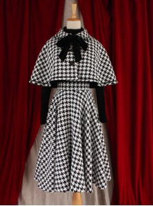 Monets Garden Vintage Houndstooth Lolita Skirt And Cloak Set