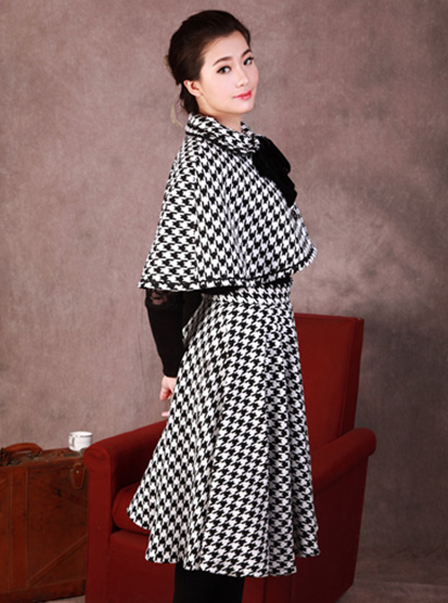 Monets Garden Vintage Houndstooth Lolita Skirt And Cloak Set