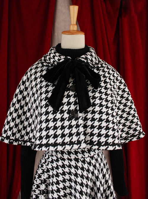 Monets Garden Vintage Houndstooth Lolita Skirt And Cloak Set