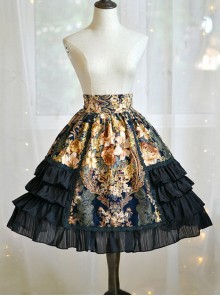 Black Retro Bronzing Flower Wall Printing Classic Lolita Skirt