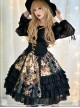 Black Retro Bronzing Flower Wall Printing Classic Lolita Skirt