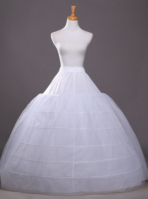 Palace Style Elastic Waist Classic Lolita White Skirt Bracing