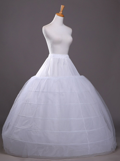 Palace Style Elastic Waist Classic Lolita White Skirt Bracing