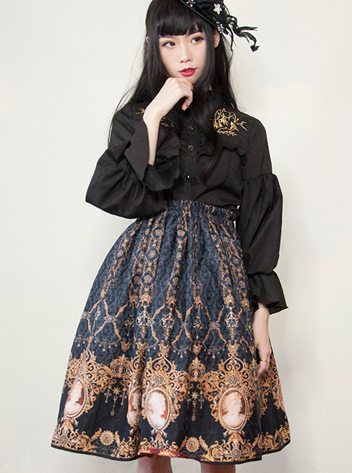 Retro Concise Double-sided Printing Classic Lolita Skirt