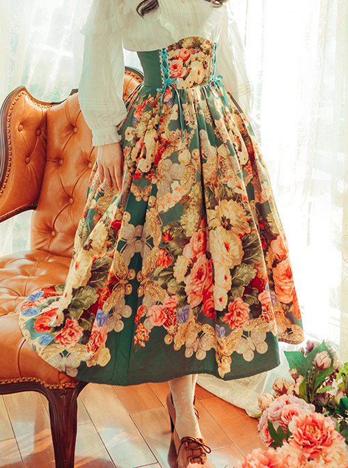 Retro Elegant Flowers Printing Classic Lolita Skirt