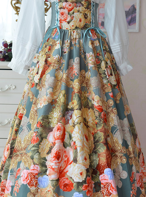 Retro Elegant Flowers Printing Classic Lolita Skirt