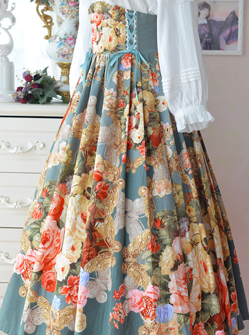 Retro Elegant Flowers Printing Classic Lolita Skirt