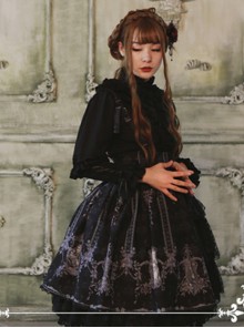 Tristan And Isolde Series Exquisite Printing Black Gothic Lolita Skirt