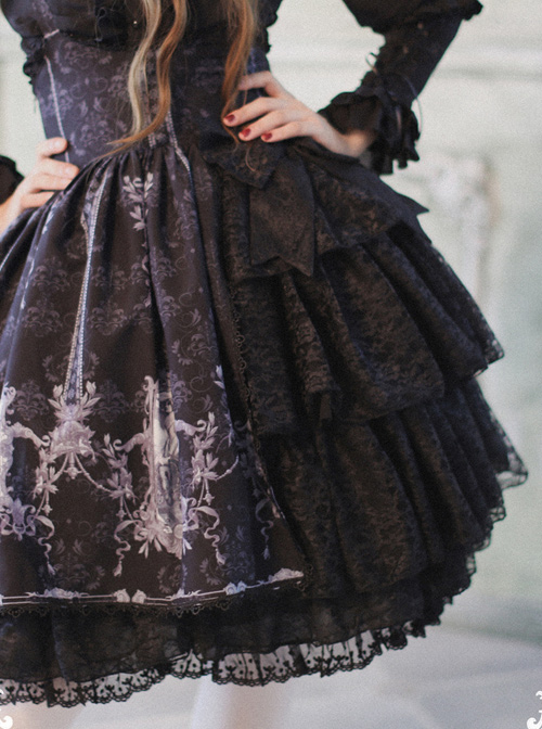 Tristan And Isolde Series Exquisite Printing Black Gothic Lolita Skirt