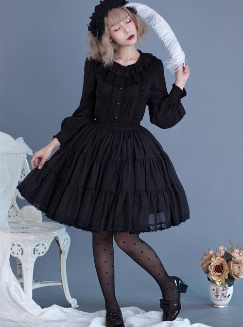 Black Or White Cute Lace Pure Color Classic Lolita Skirt