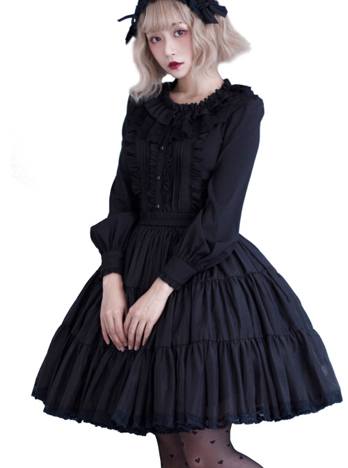 Black Or White Cute Lace Pure Color Classic Lolita Skirt