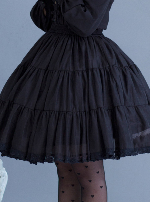 Black Or White Cute Lace Pure Color Classic Lolita Skirt