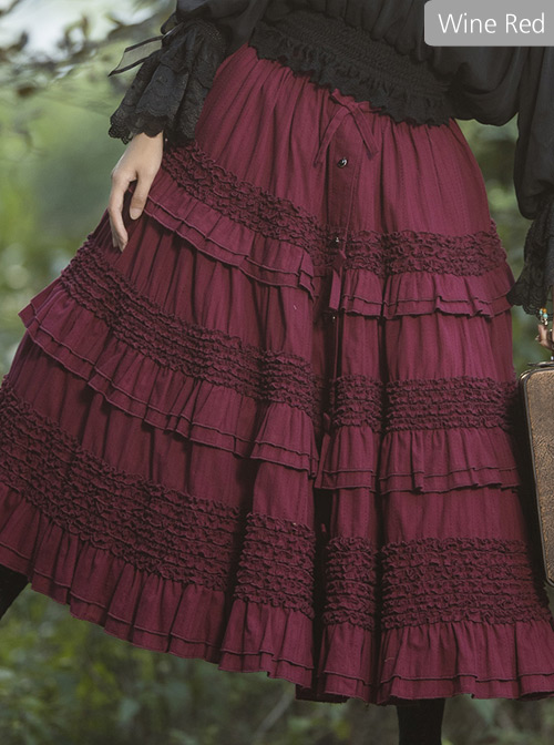 Heidi Series Pure Color Ruffle Cotton Classic Lolita Skirt