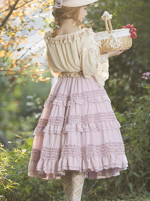 Heidi Series Pure Color Ruffle Cotton Classic Lolita Skirt